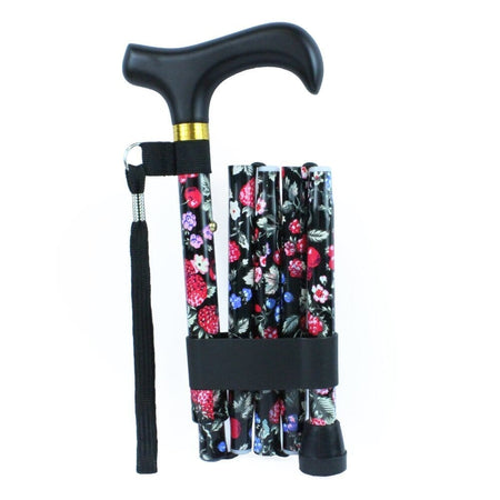 Full view of Morris Mini Folding Walking Stick walking stick on a plain background, showing its handle, shaft and ferrule.