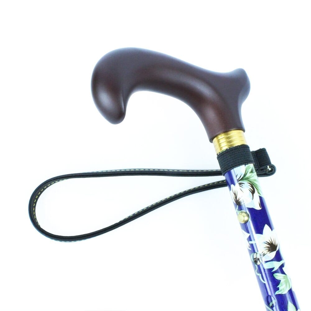 Close-up of the handle on Morris Mini Folding Walking Stick walking stick, highlighting the ergonomic grip.