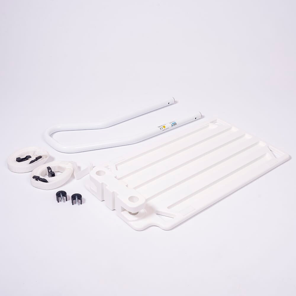 Diagram or packaging of NRS 2-In-1 Bed Rail highlighting dimensions or features.