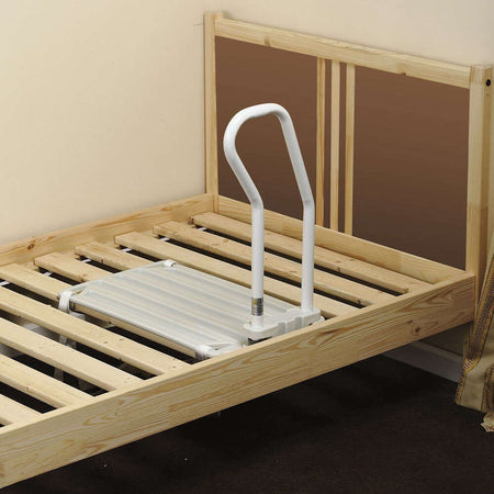 Diagram or packaging of NRS 2-In-1 Bed Rail highlighting dimensions or features.