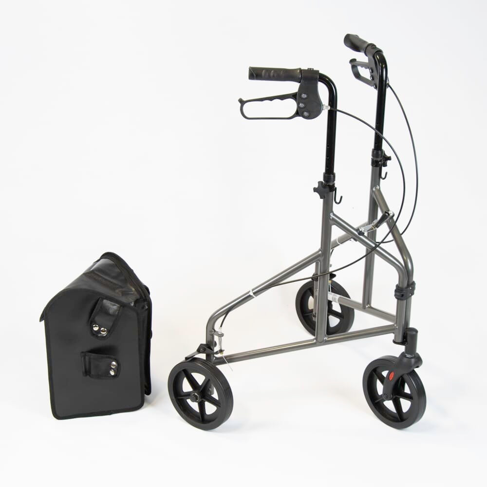 Demonstration of folding or adjusting NRS 3 Wheel Aluminium Rollator rollator by hand.