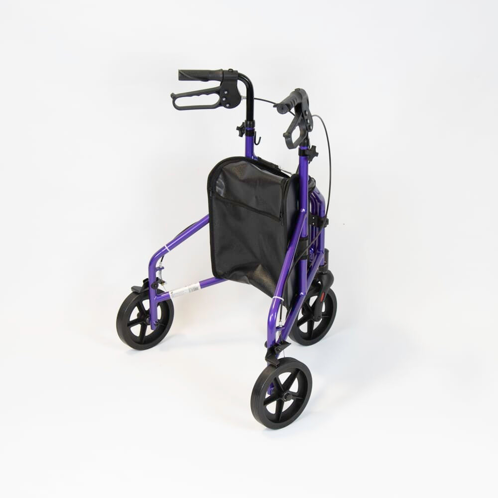 Close-up of the handle and brake lever on NRS 3 Wheel Aluminium Rollator rollator, emphasising the easy-grip design.
