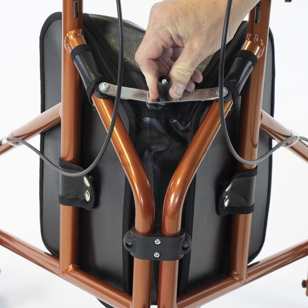 Close-up of the handle and brake lever on NRS 3 Wheel Aluminium Rollator rollator, emphasising the easy-grip design.