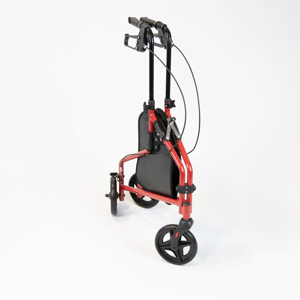 NRS 3 Wheel Steel Rollator three-wheel rollator folded for storage, showing its compact design.