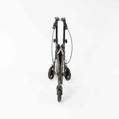 Front view of NRS 3 Wheel Steel Rollator three-wheel rollator showing handlebars, brake cables and single front wheel.