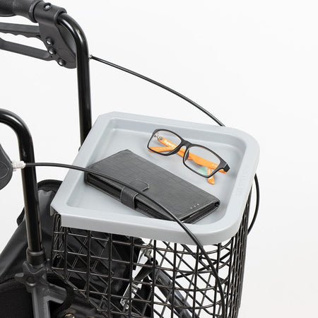 Side view of NRS 3 Wheel Steel Rollator with Basket Tray three-wheel rollator, highlighting the triangular frame and rear wheels.