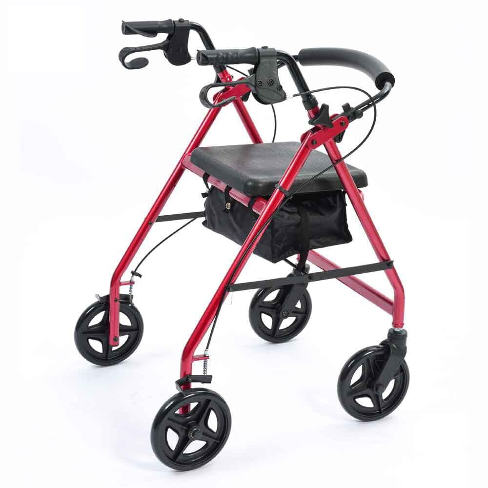 Fully folded NRS A-Series Lightweight 4 Wheel Rollator rollator lying flat, showing the triple-fold mechanism and compact size.