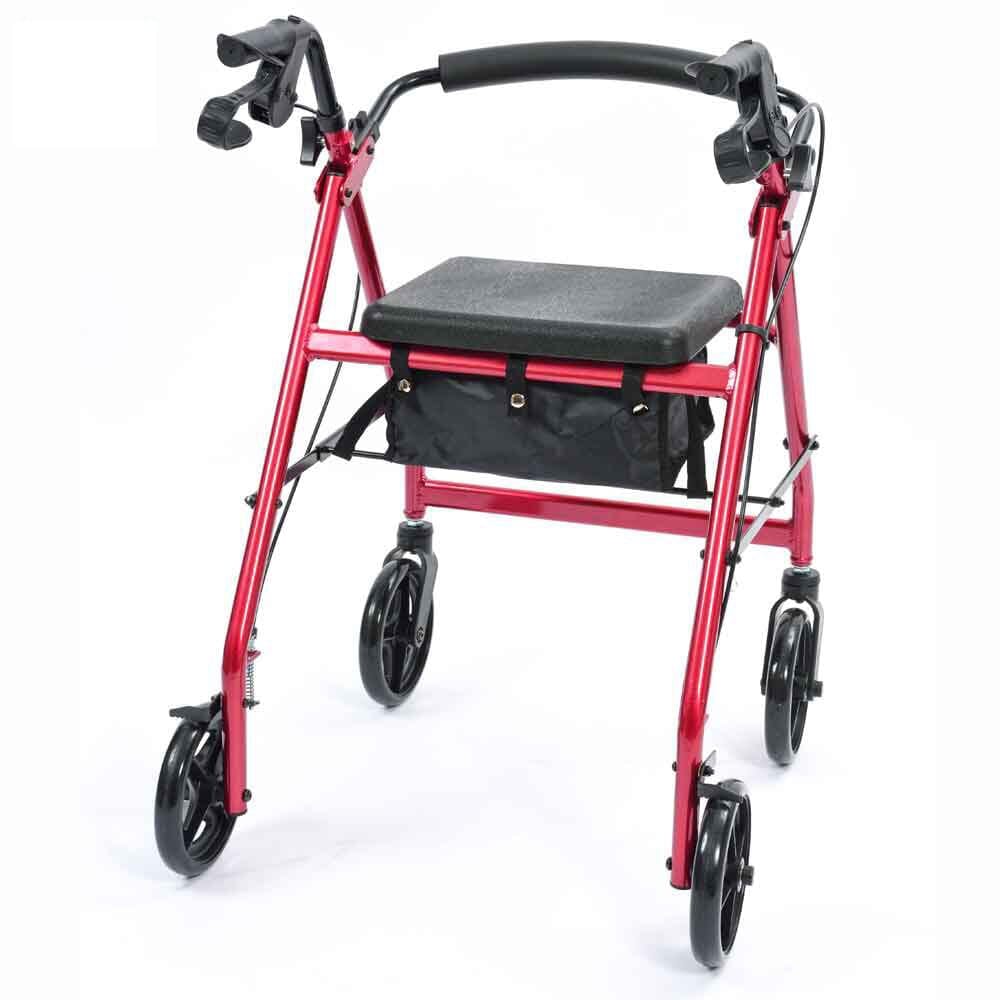 Close-up of a folding release lever on NRS A-Series Lightweight 4 Wheel Rollator rollator being operated by hand.