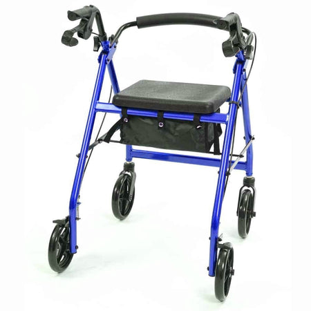 Another view of the under-seat bag being adjusted on NRS A-Series Lightweight 4 Wheel Rollator rollator.