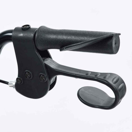 Detail of the height-adjustable frame on NRS A-Series Lightweight 4 Wheel Rollator rollator with holes and push-button.