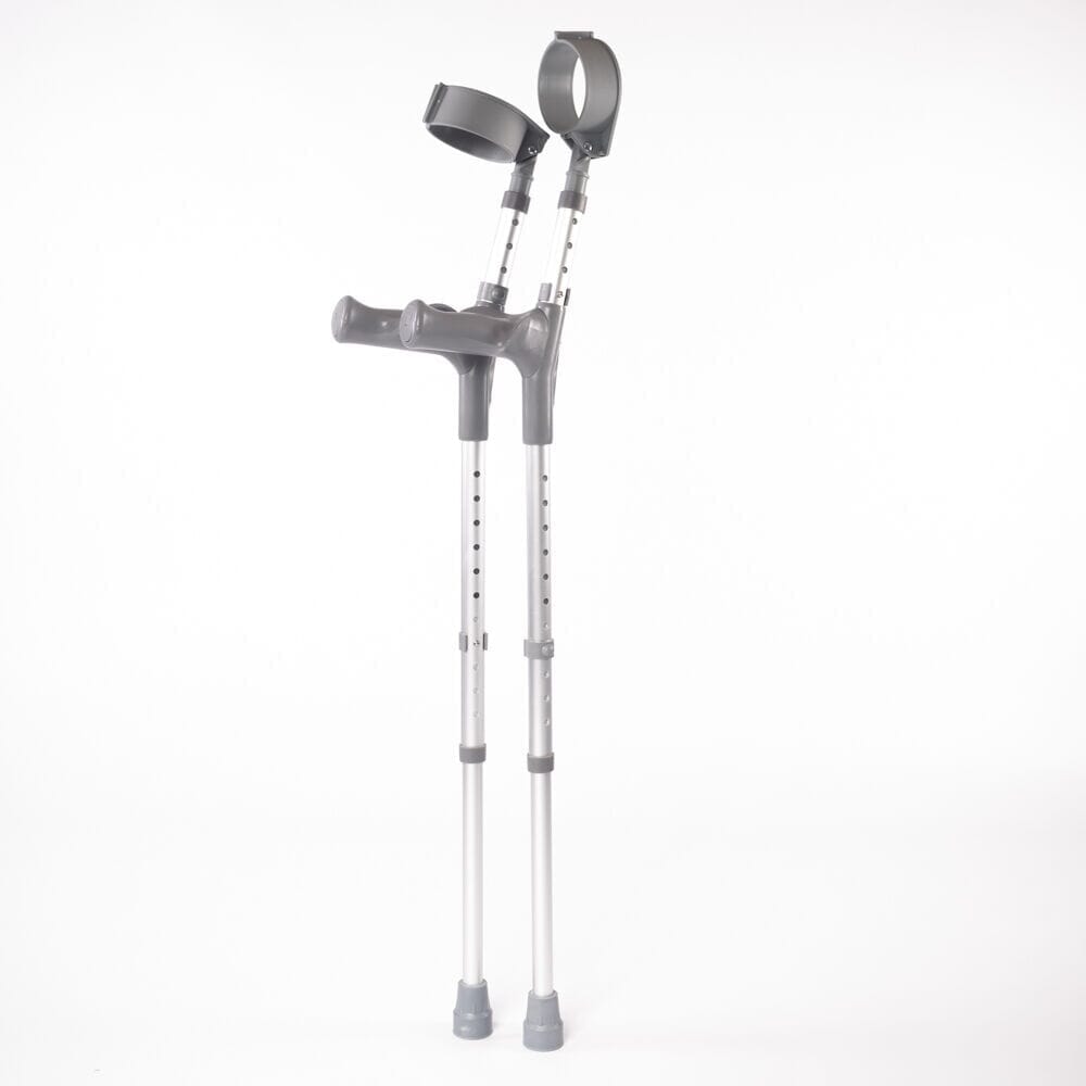 NRS Adjustable Comfort Grip Crutches: pair of crutches side by side on a plain background, showing left and right crutches together.
