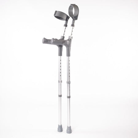 NRS Adjustable Comfort Grip Crutches: pair of crutches side by side on a plain background, showing left and right crutches together.