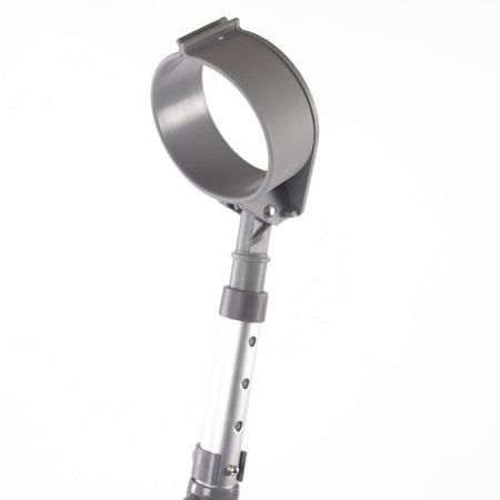 NRS Adjustable Comfort Grip Crutches: close-up of the arm cuff showing the open design to keep the crutch secure on your forearm.