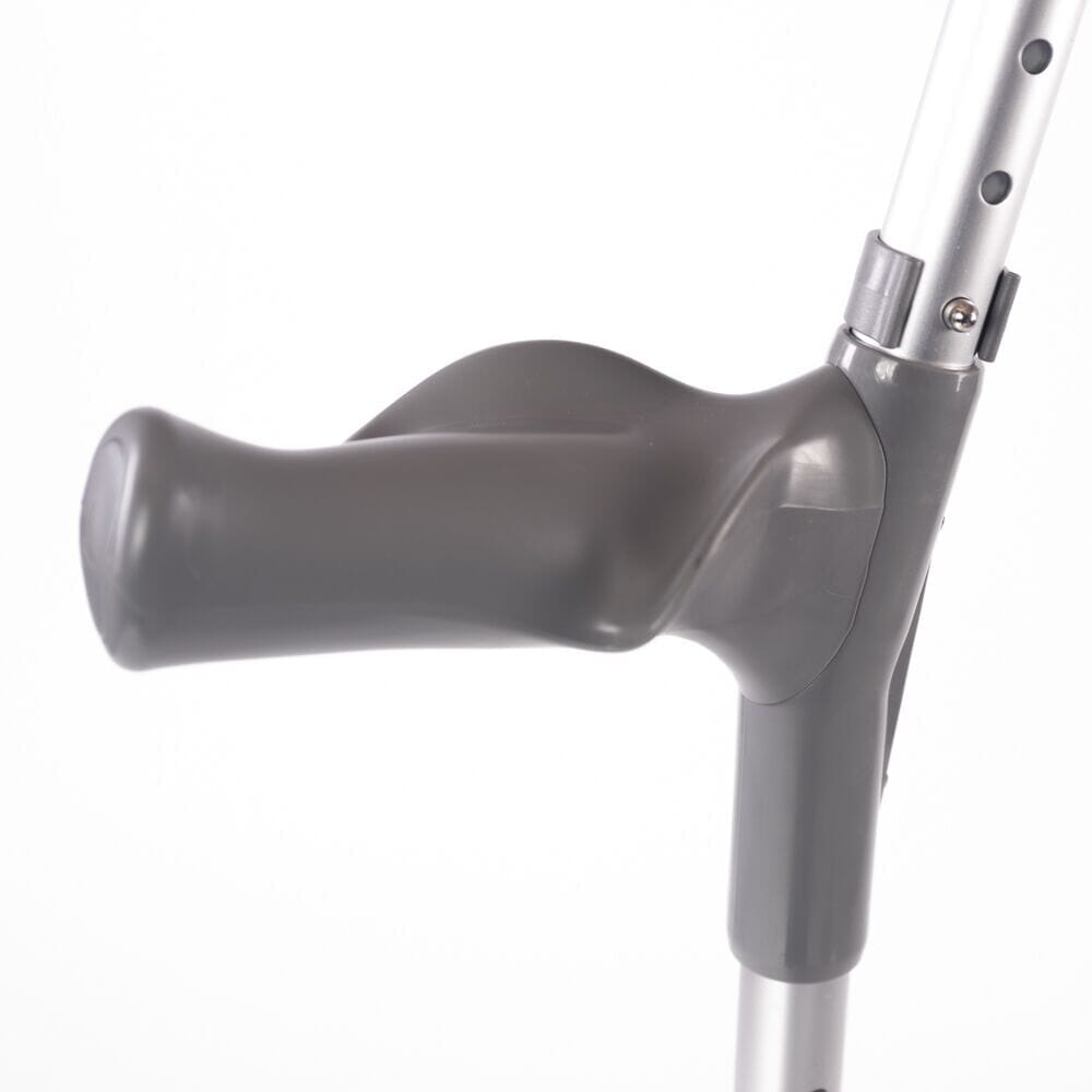 NRS Adjustable Comfort Grip Crutches: close-up of the handle showing the contoured, cushioned grip for comfort.