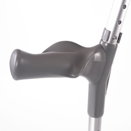 NRS Adjustable Comfort Grip Crutches: close-up of the handle showing the contoured, cushioned grip for comfort.