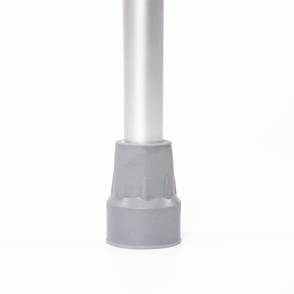 NRS Adjustable Comfort Grip Crutches: close-up of the non-slip rubber ferrule on the end of the crutch for stability.
