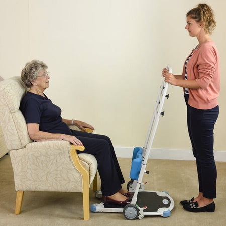 Close-up of the sling attachment points or spreader bar on NRS Atlas Advance Transfer Aid hoist.