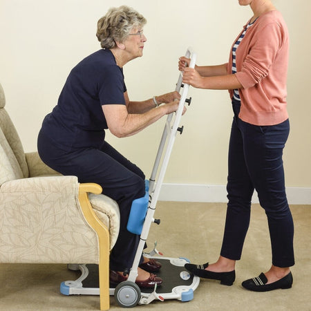 Close-up of the sling attachment points or spreader bar on NRS Atlas Advance Transfer Aid hoist.