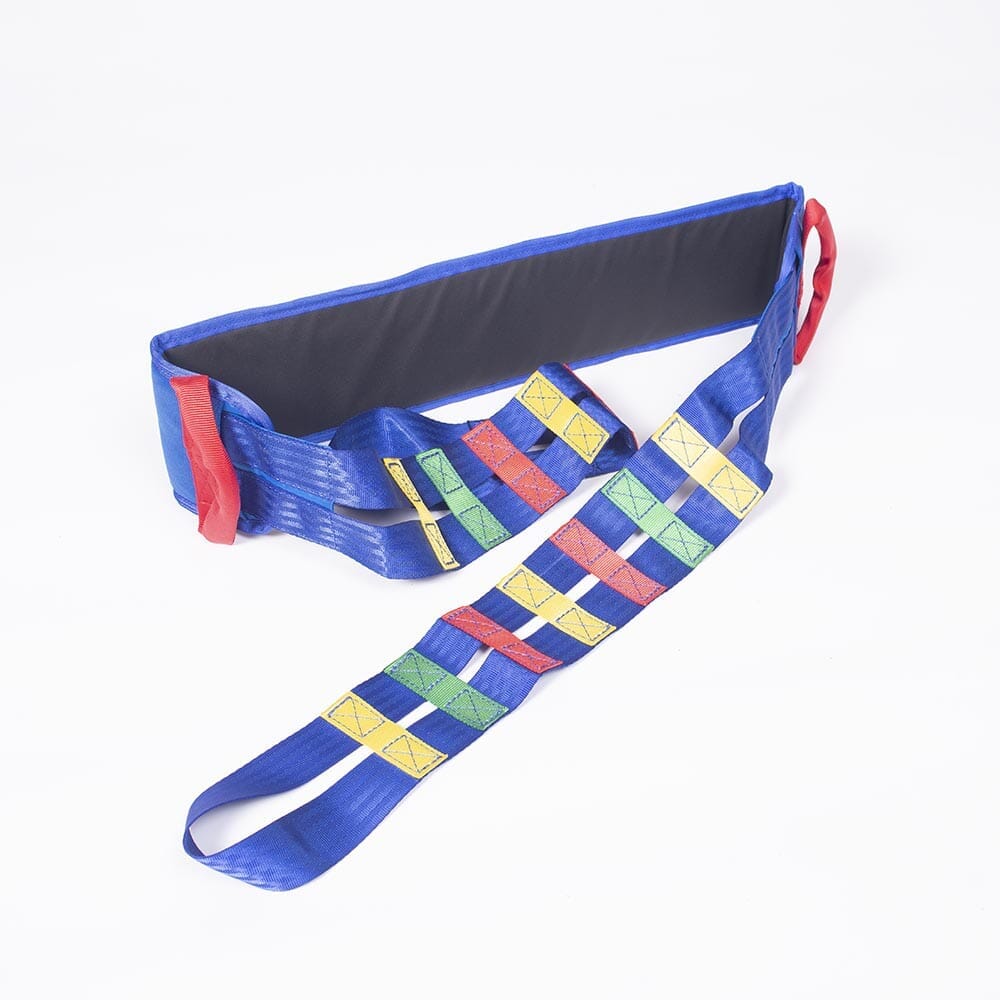 Full view of NRS Atlas Advance Transfer Safety Strap mobile hoist on a plain background, showing the wheeled base, upright mast and sling attachment.