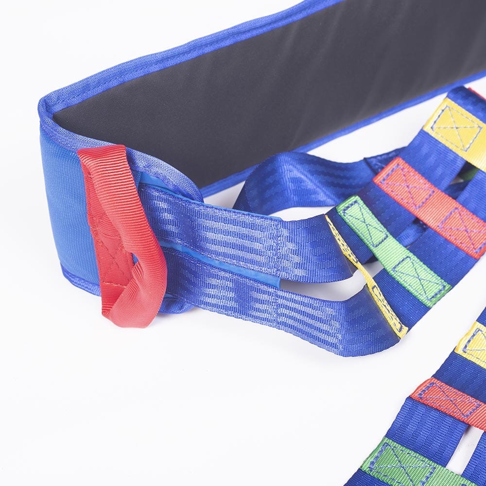 NRS Atlas Advance Transfer Safety Strap hoist being used to lift a person, demonstrating safe patient transfer.