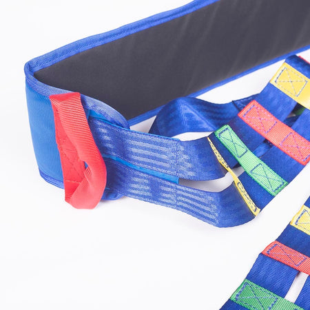 NRS Atlas Advance Transfer Safety Strap hoist being used to lift a person, demonstrating safe patient transfer.