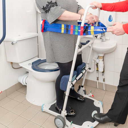 Close-up of the sling attachment points or spreader bar on NRS Atlas Advance Transfer Safety Strap hoist.