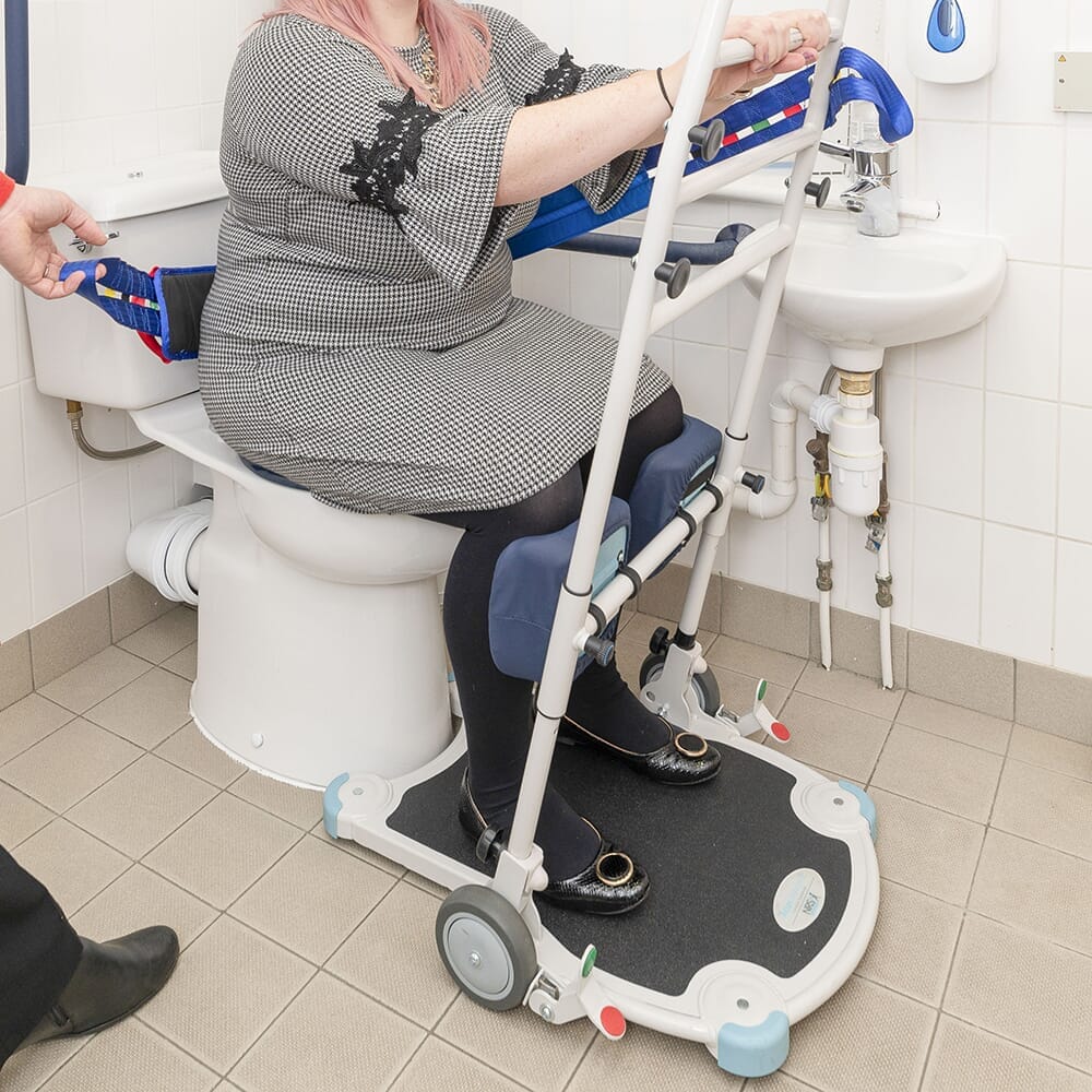 Close-up of the sling attachment points or spreader bar on NRS Atlas Advance Transfer Safety Strap hoist.