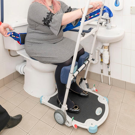 Close-up of the sling attachment points or spreader bar on NRS Atlas Advance Transfer Safety Strap hoist.