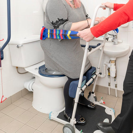 Close-up of the sling attachment points or spreader bar on NRS Atlas Advance Transfer Safety Strap hoist.