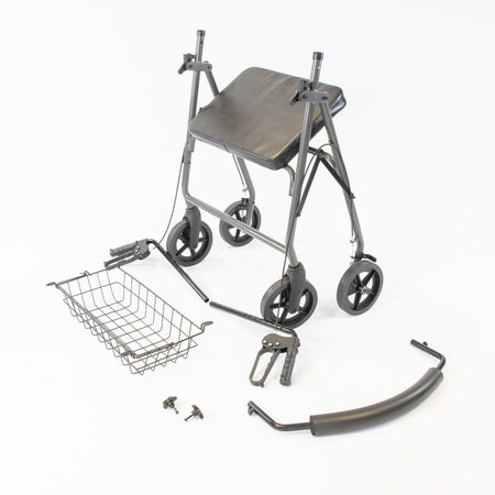 Close-up of a hand squeezing the brake lever on NRS Bariatric 4 Wheel Aluminium Rollator rollator's handle.