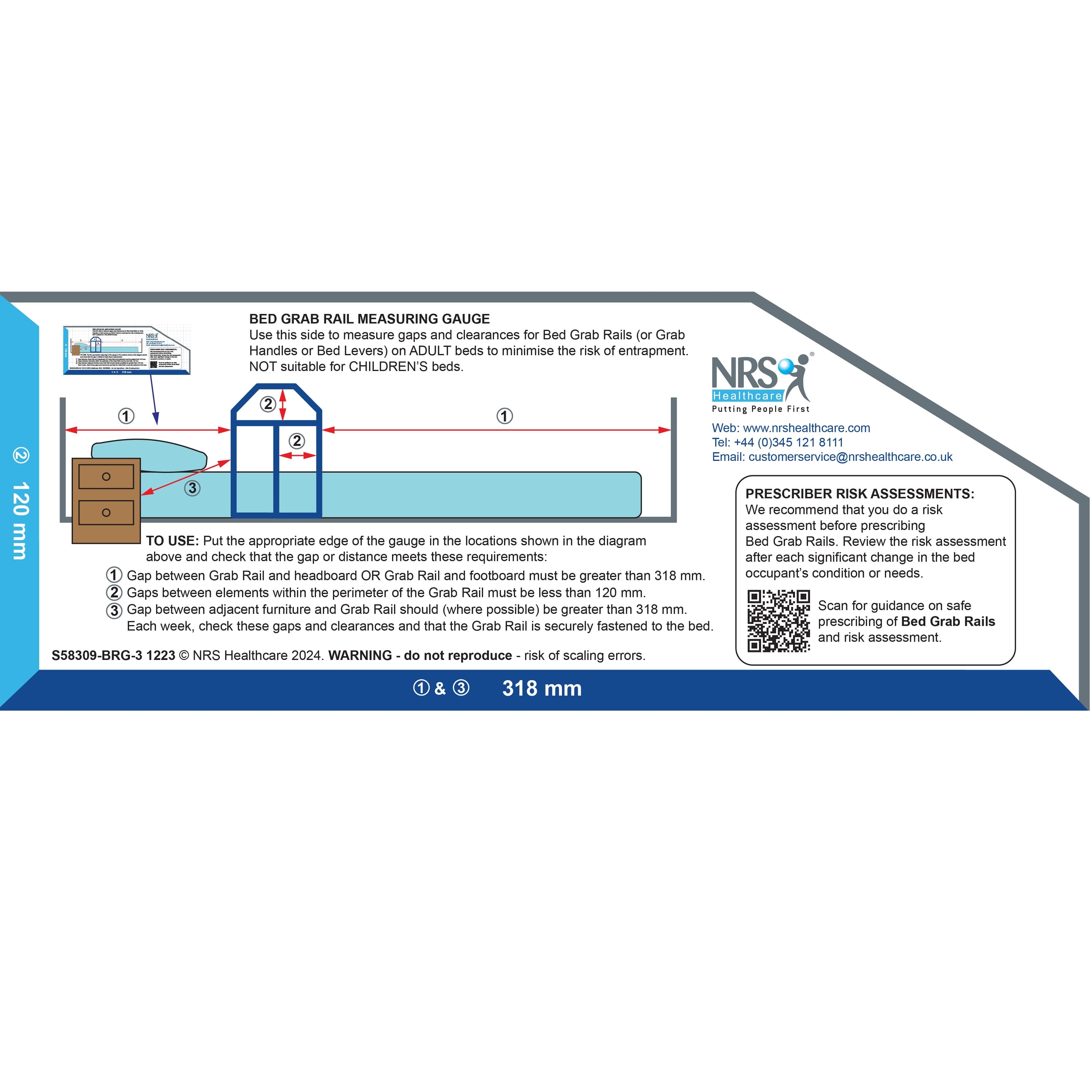 Image of NRS Bed Rail Measuring Guide on a plain background.