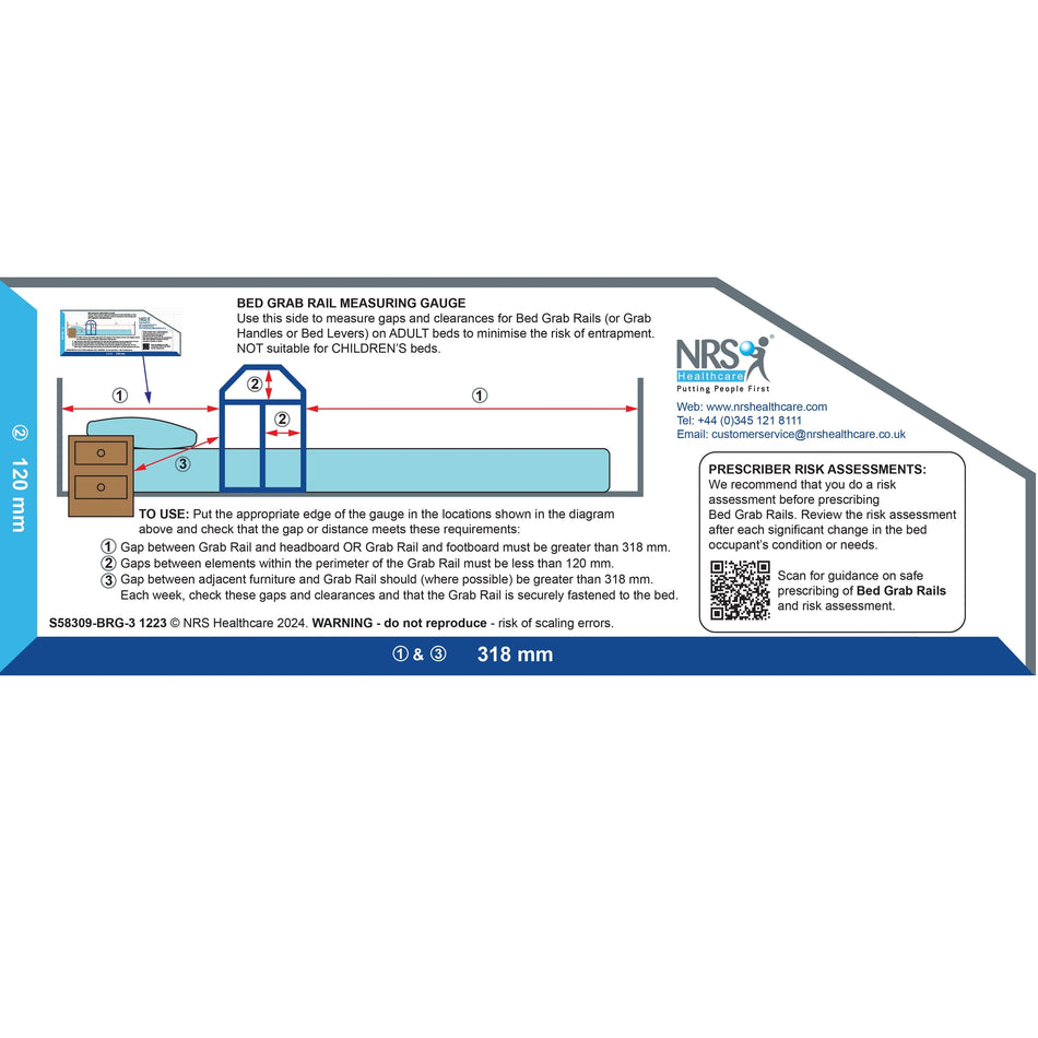 Image of NRS Bed Rail Measuring Guide on a plain background.