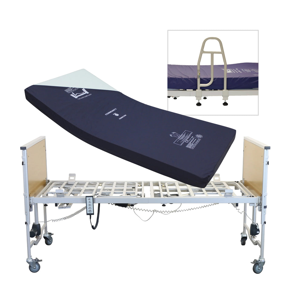 Bundle: NRS Community Bed Plus Low, Harvest Profiling Mattress & Community Grab Rail