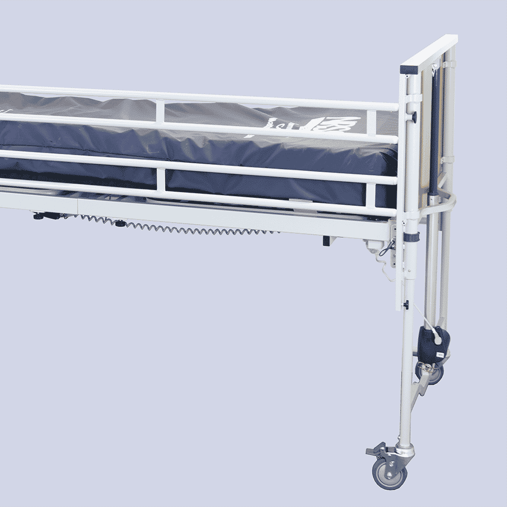 Diagram or packaging of NRS Community Bed Plus With Side Rails highlighting dimensions or features.