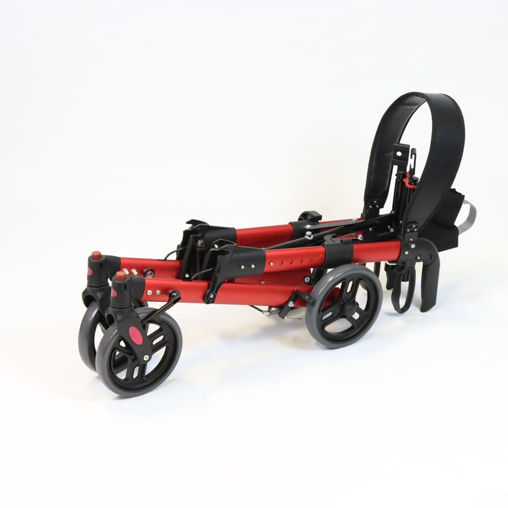 NRS Compact Easy Plus Rollator rollator folded from the front, demonstrating its slim, space-saving design.