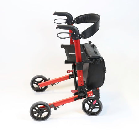 Close-up of a folding release lever on NRS Compact Easy Plus Rollator rollator being operated by hand.