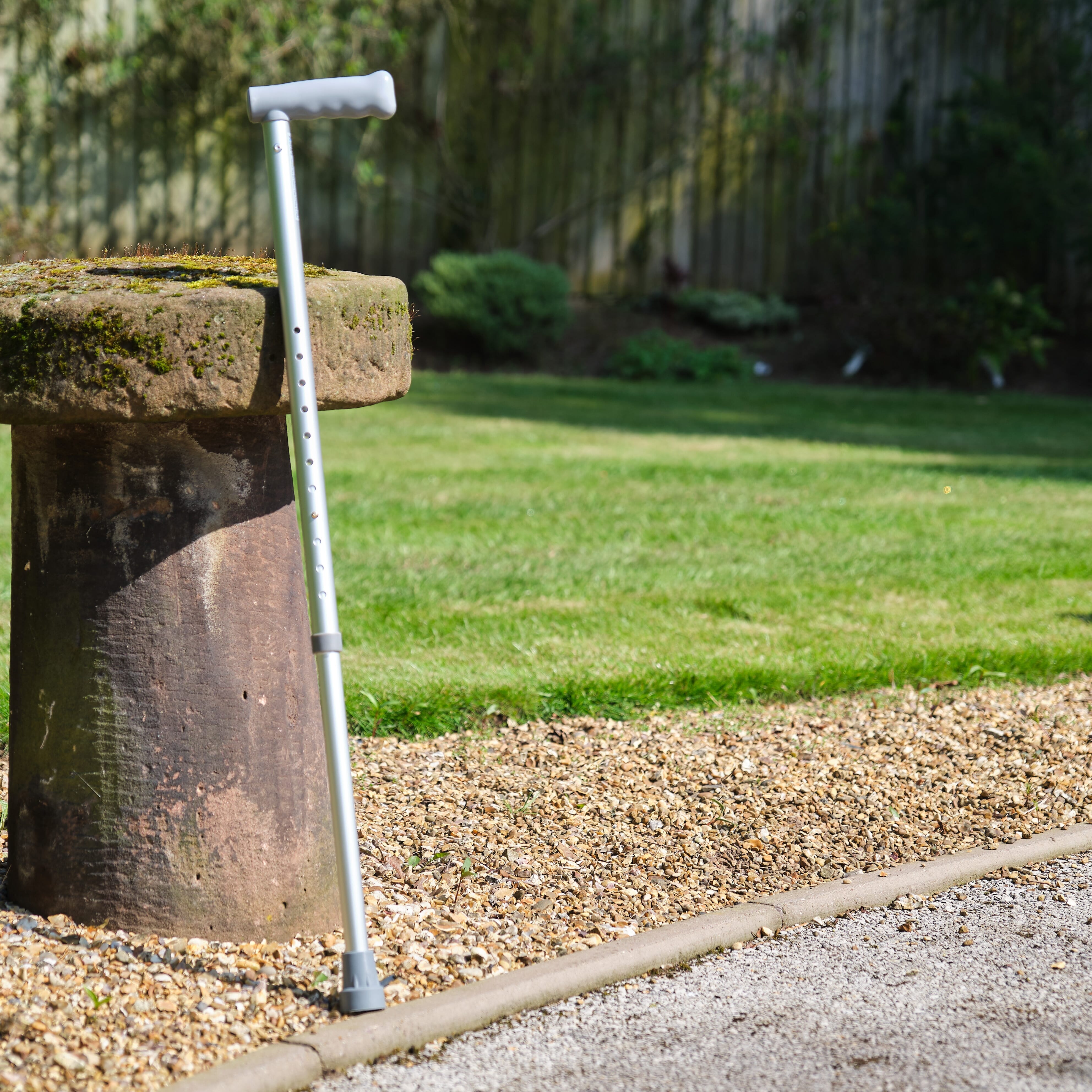 Close-up of the ferrule or base of NRS Coopers Adjustable Walking Stick walking stick, showing the non-slip tip.