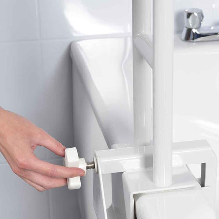Diagram or packaging of NRS Deluxe Bath Grab Bar highlighting dimensions or features.