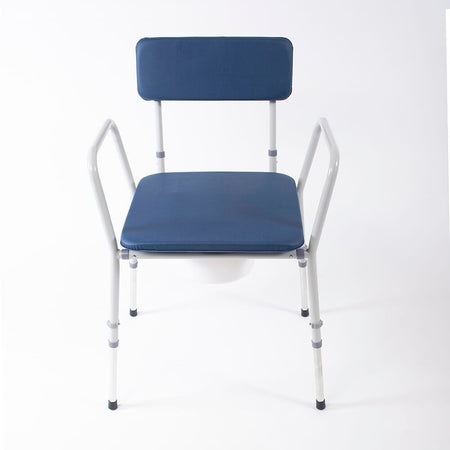 NRS Dovedale Adjustable Commode in use in a home setting, with lid open to illustrate accessibility and convenience.