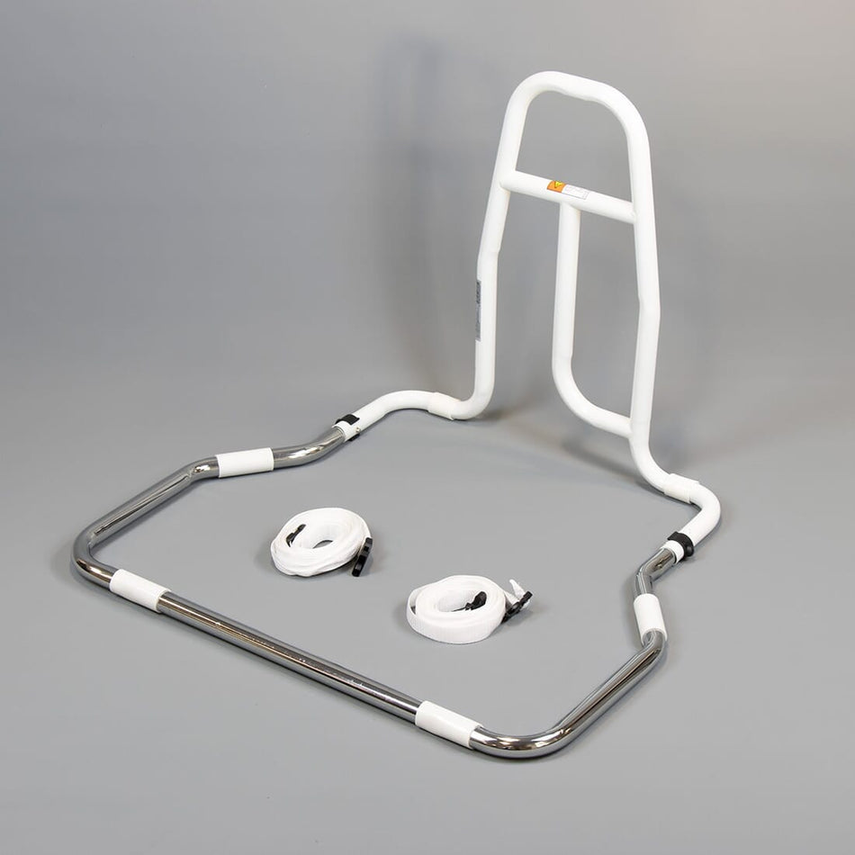 Close-up of a wall mounting plate on NRS EasyFit Bed Grab Rail grab rail showing screw holes for secure installation.