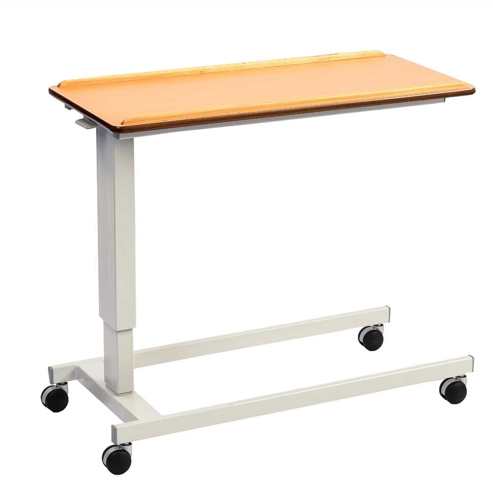 Close-up of the tubular base of NRS Easylift Overbed Table-Low, highlighting the sturdy steel frame.