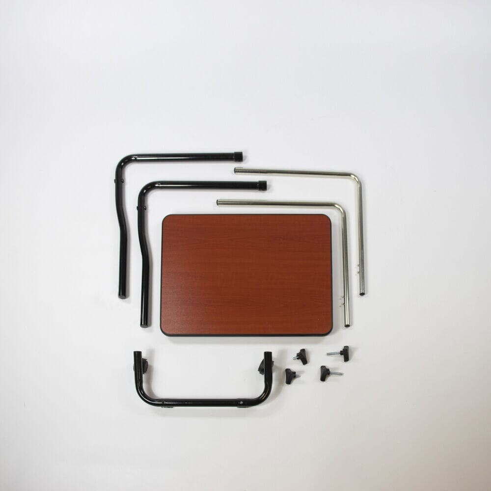 Side view of NRS Economy Overbed Table with the table top level at its lowest height.