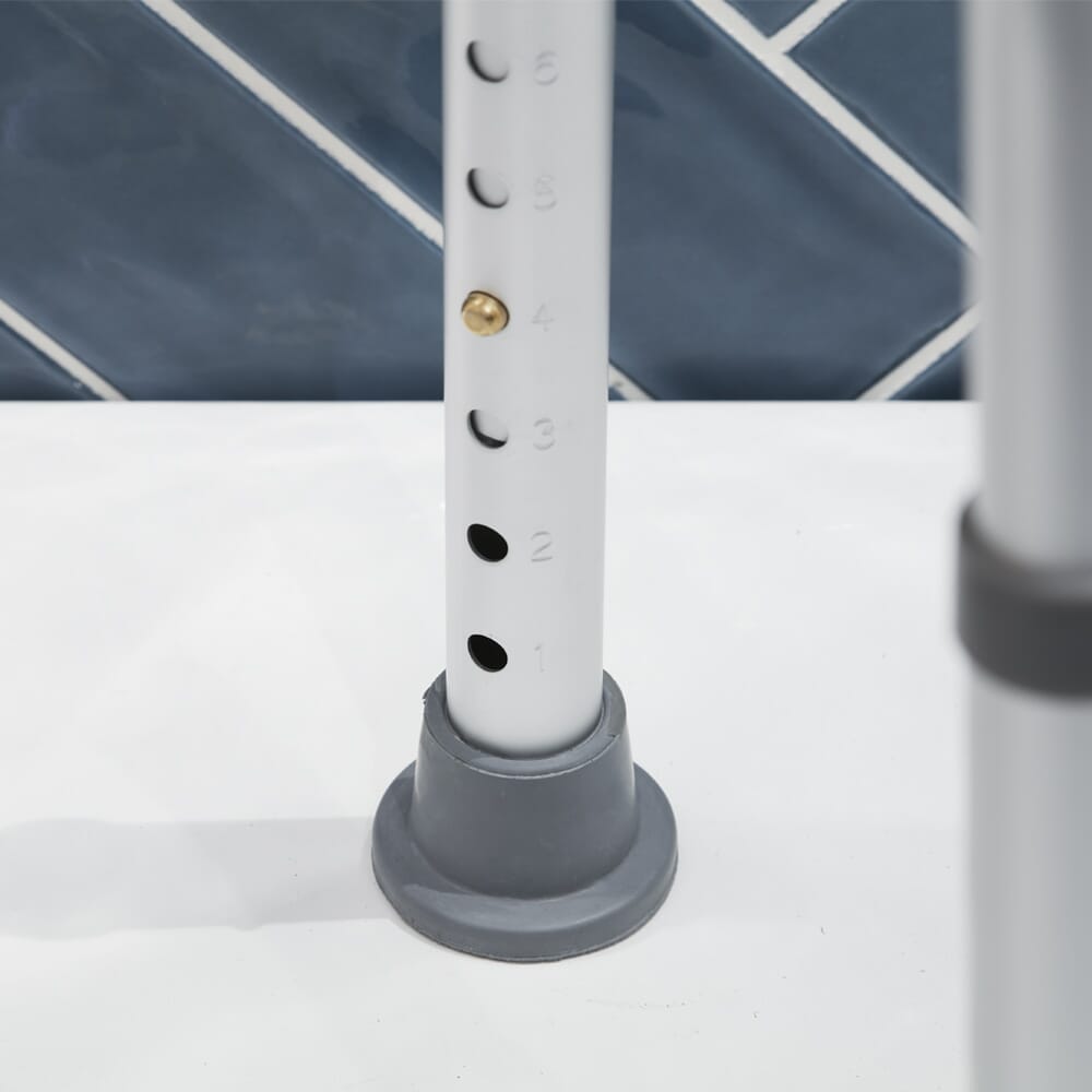 Side view of NRS Economy Shower Stool highlighting the lightweight aluminium legs and non-slip ferrules.