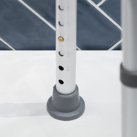 Side view of NRS Economy Shower Stool highlighting the lightweight aluminium legs and non-slip ferrules.