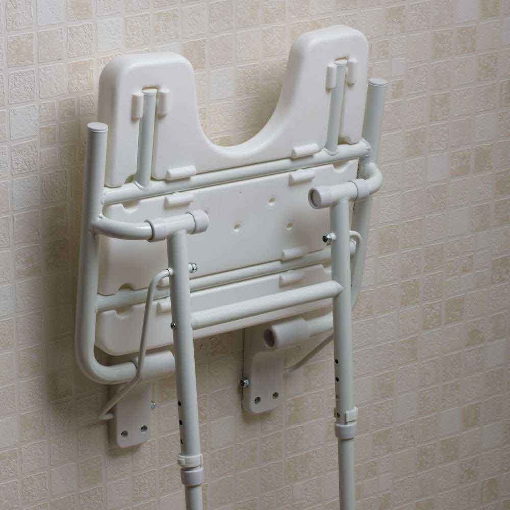 Lifestyle image of NRS Economy Wall Mounted Shower Seat being used in a real-life setting.