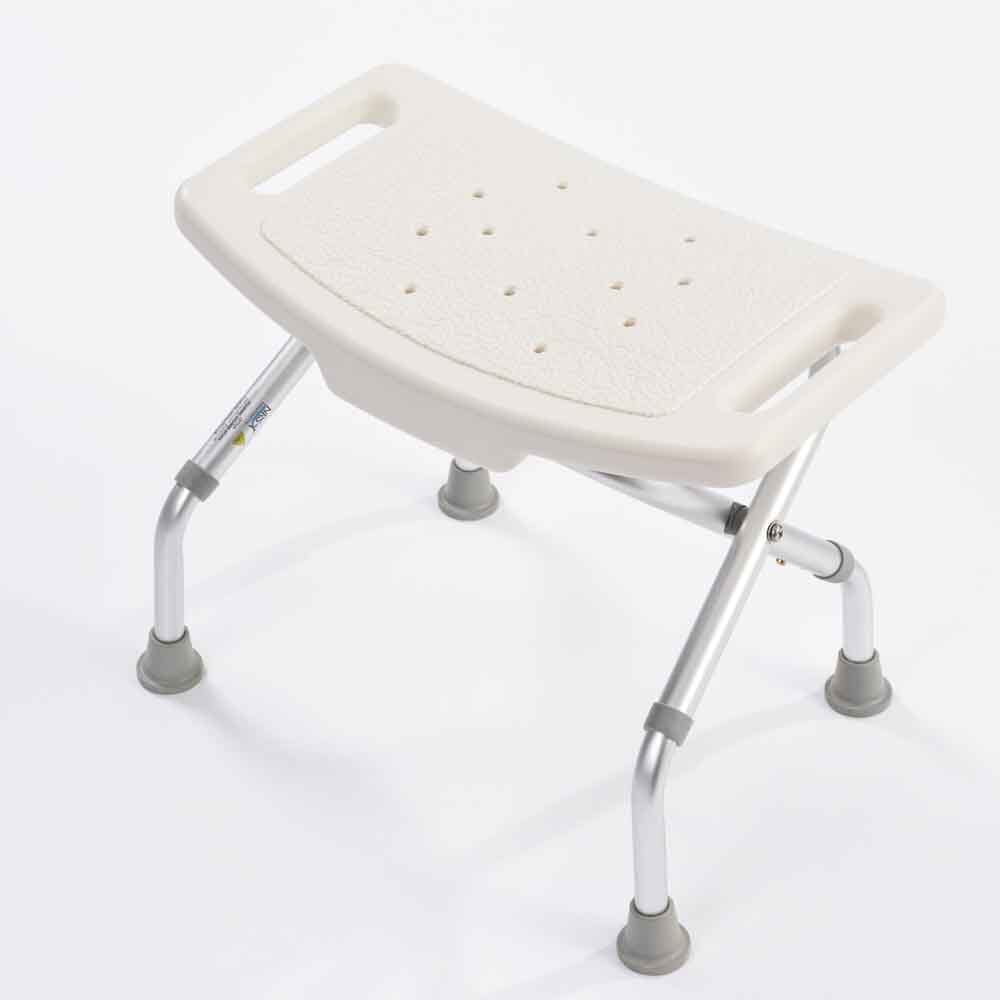 Top view of NRS Foldable Shower Stool showing drainage holes in the seat for quick water runoff.