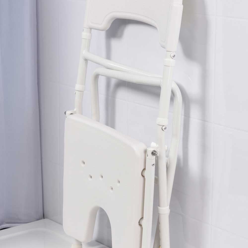 NRS Folding Shower Chair folded flat or partially folded to show compact storage (if applicable).