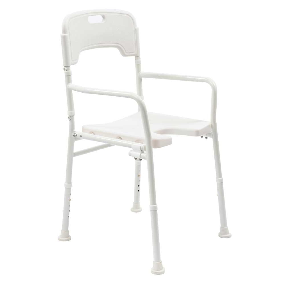 NRS Folding Shower Chair placed in a shower or wet room, demonstrating safe and supportive use during washing.