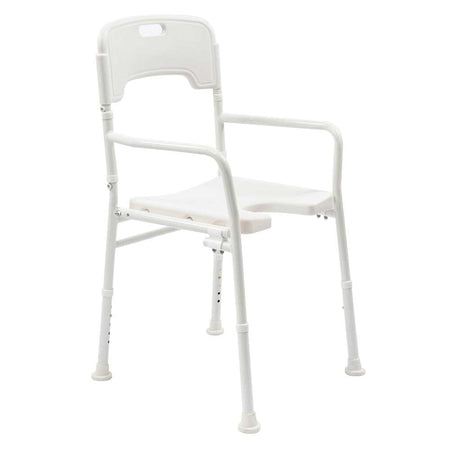 NRS Folding Shower Chair placed in a shower or wet room, demonstrating safe and supportive use during washing.
