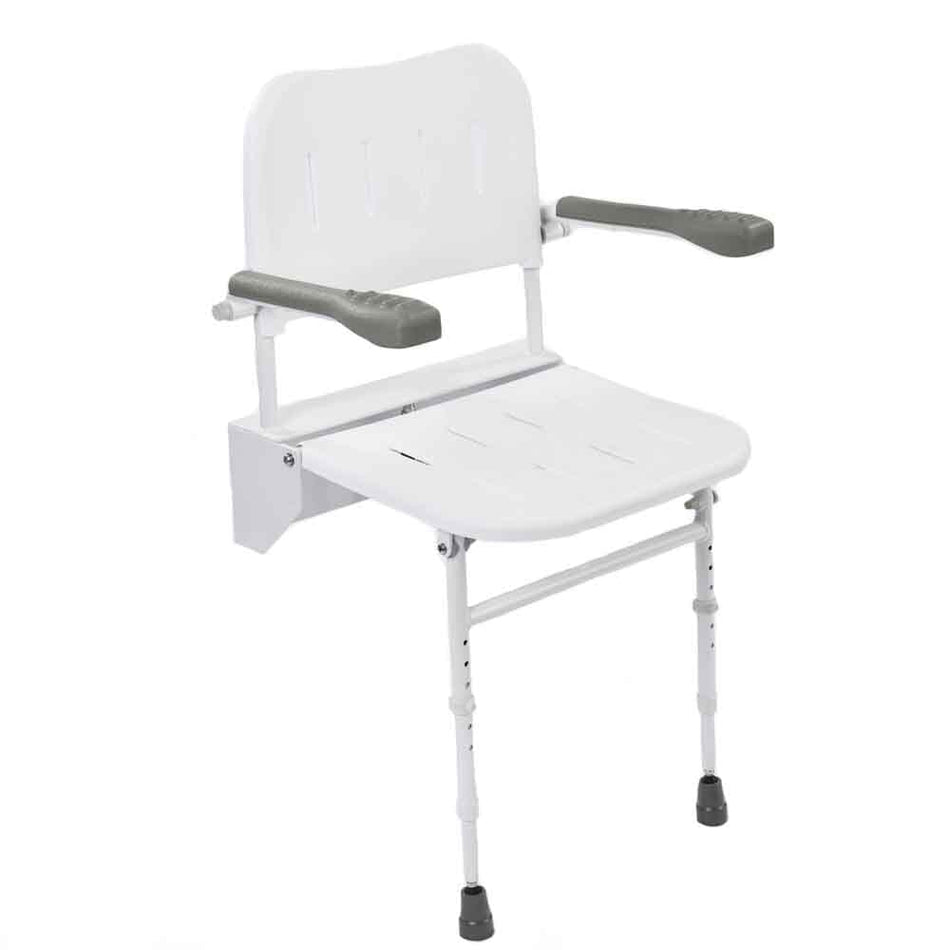 Image of NRS Folding Shower Seat with Legs-Back and Arms on a plain background.